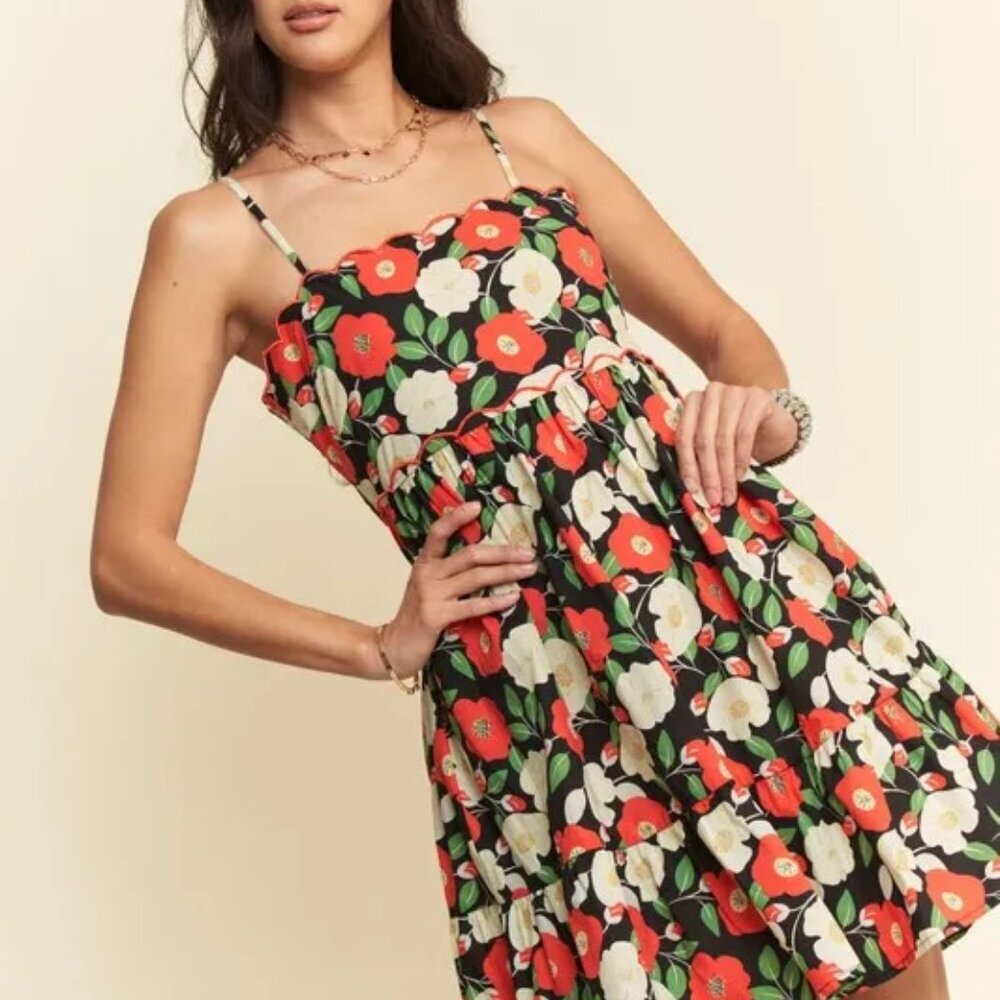 Davi & Dani Floral Scalloped Cutout Back Mini Dress - Picture 4 of 10
